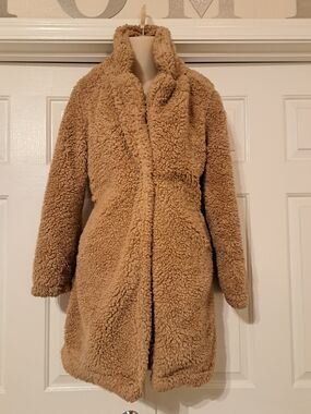 Love Tree Camel Teddy Sherpa Long Coat Size Small